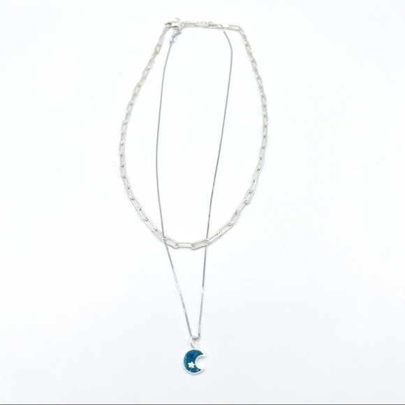 𝅺STERLING silver rope and paperclip chains with turquoise enamel moon - Picture 5 of 5